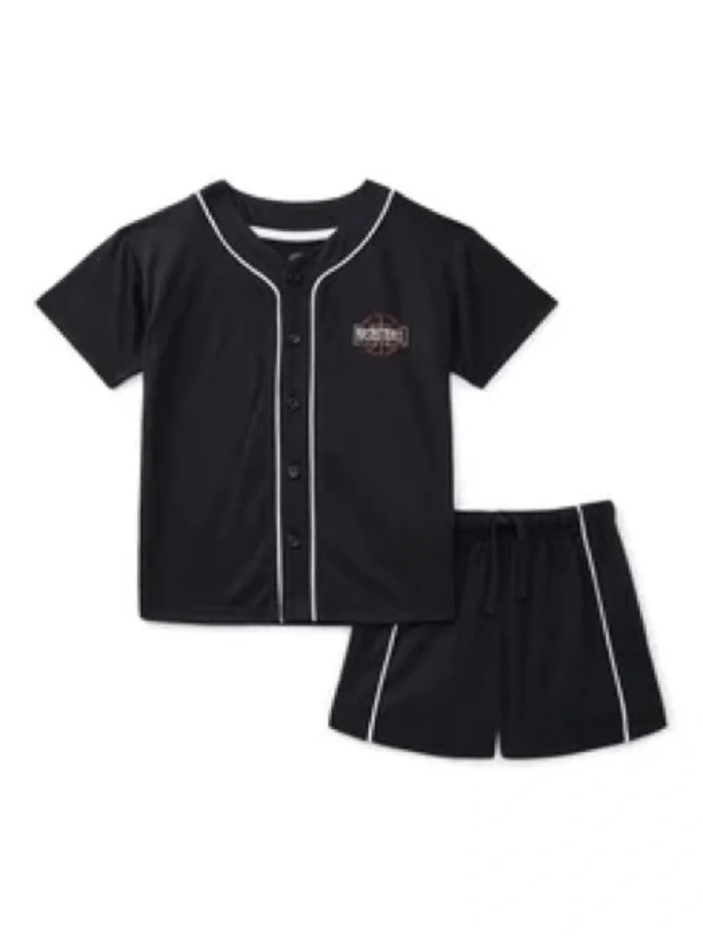 wonder nation 2 pc Black Button-Up Top with White Piping and short set sleepwear